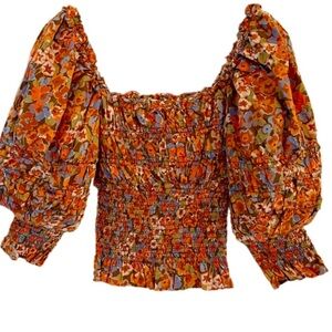 Tuckernuck Love The Label Anthropologie Floral smocked puff sleeve blouse small